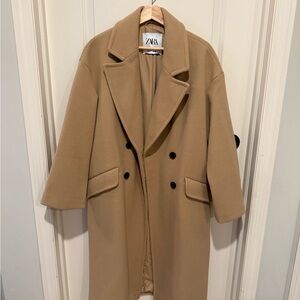 Zara Camel Double-Breasted Trench Coat